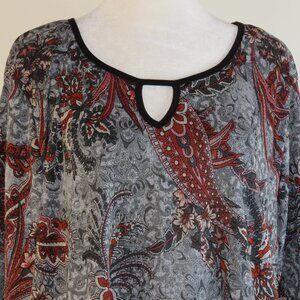 Exclusive One Multicolor Paisley 3/4-Sleeve Pullover Stretch Top Size 2X (C1351)